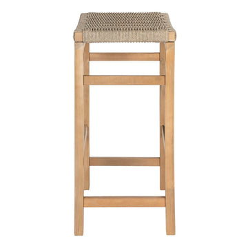 Armand 30" Modern Coastal Backless Acacia Wood Outdoor Bar Stool with Woven Rope Seat